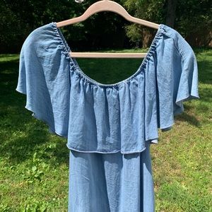 Spense Chambray Off Shoulder Ruffle Dress Size Small
